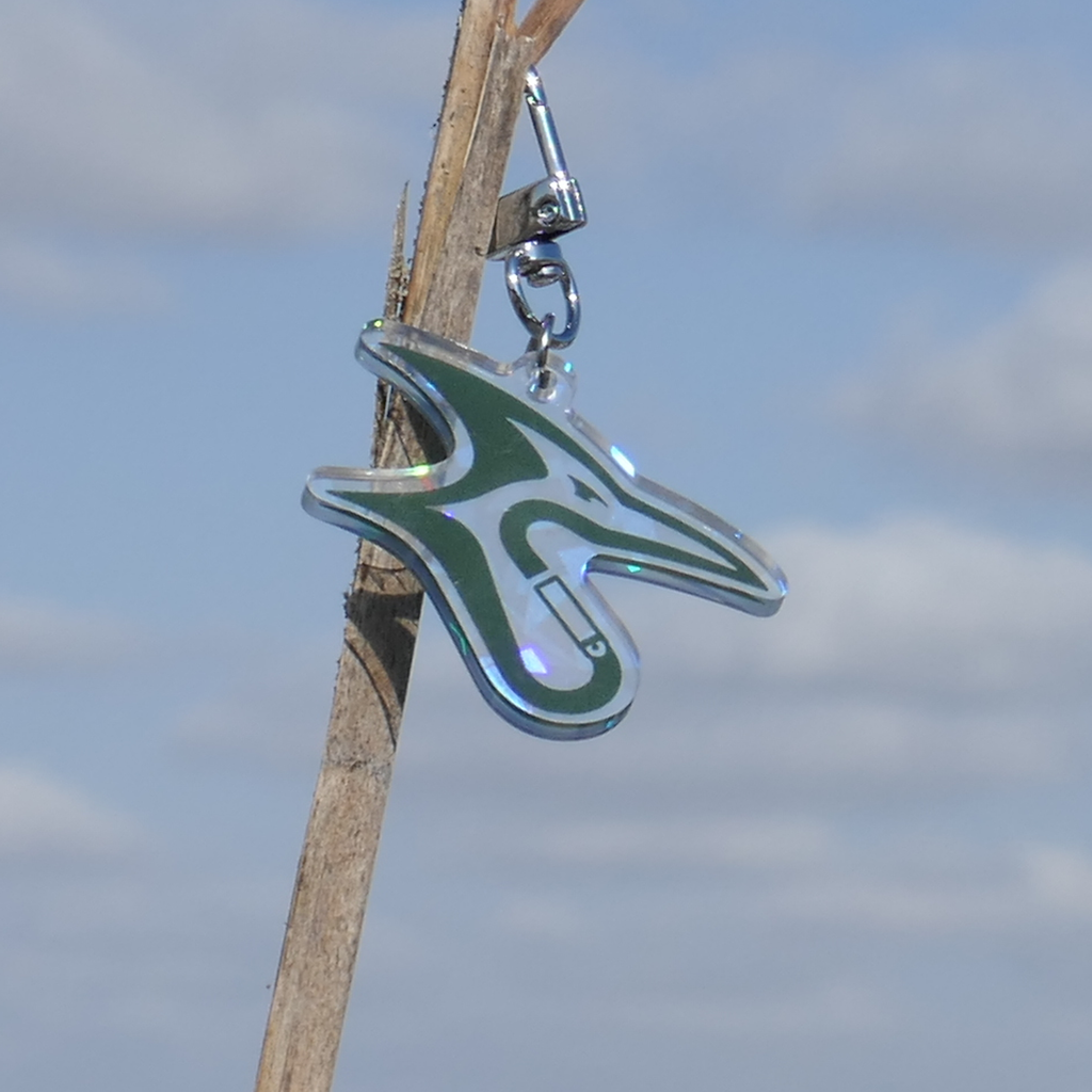Club Keychain featuring a double-sided holographic acrylic design with stainless steel split ring for climbing gear, backpacks, and everyday keys